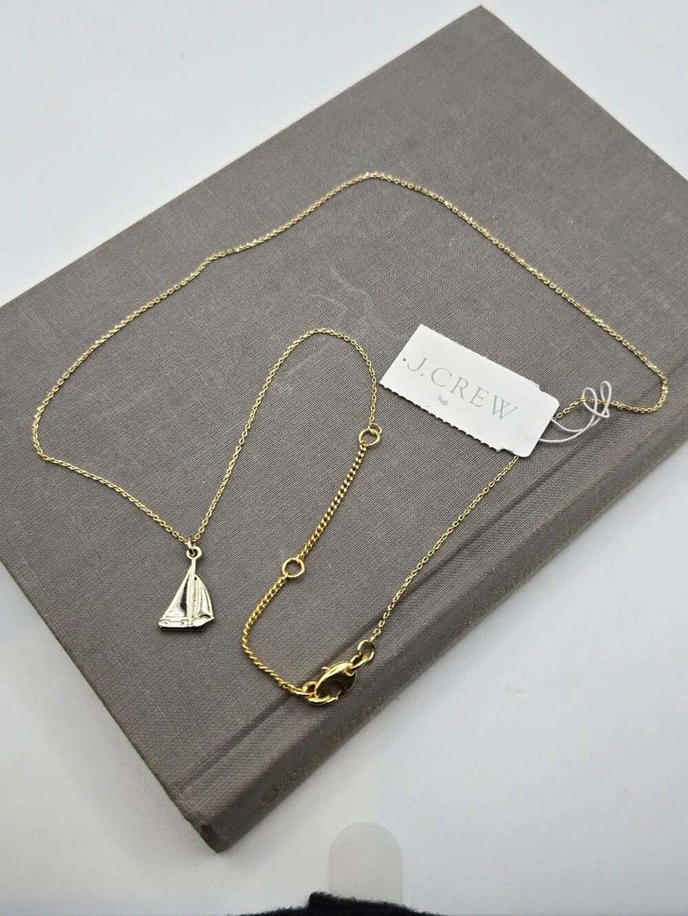 J. Crew Gold Sailboat Charm Necklace 21" Classic Nautical Yacht Quiet Luxury - Picture 2 of 8
